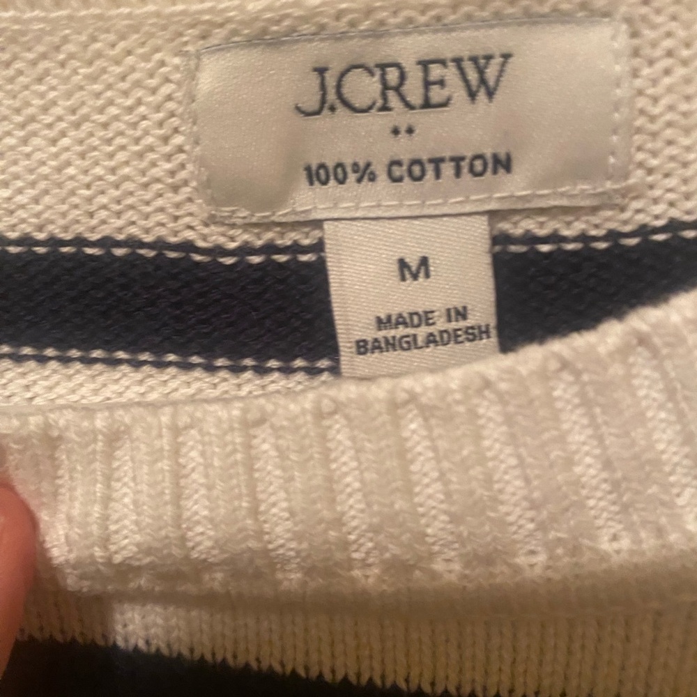J. Crew Cream Crewneck Sweater with Navy Stripes-Woman’s size M - Picture 3 of 3
